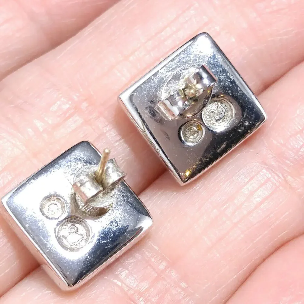 Vintage Swarovski Square Rhinestone Post Earrings, Swan Logo, Rhodium Plated